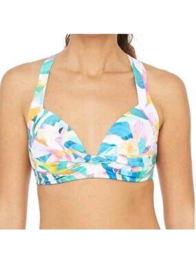 La Blanca Women's Keyhole Banded Push-Up Bra Bikini Top, Wild Tropics, size 8